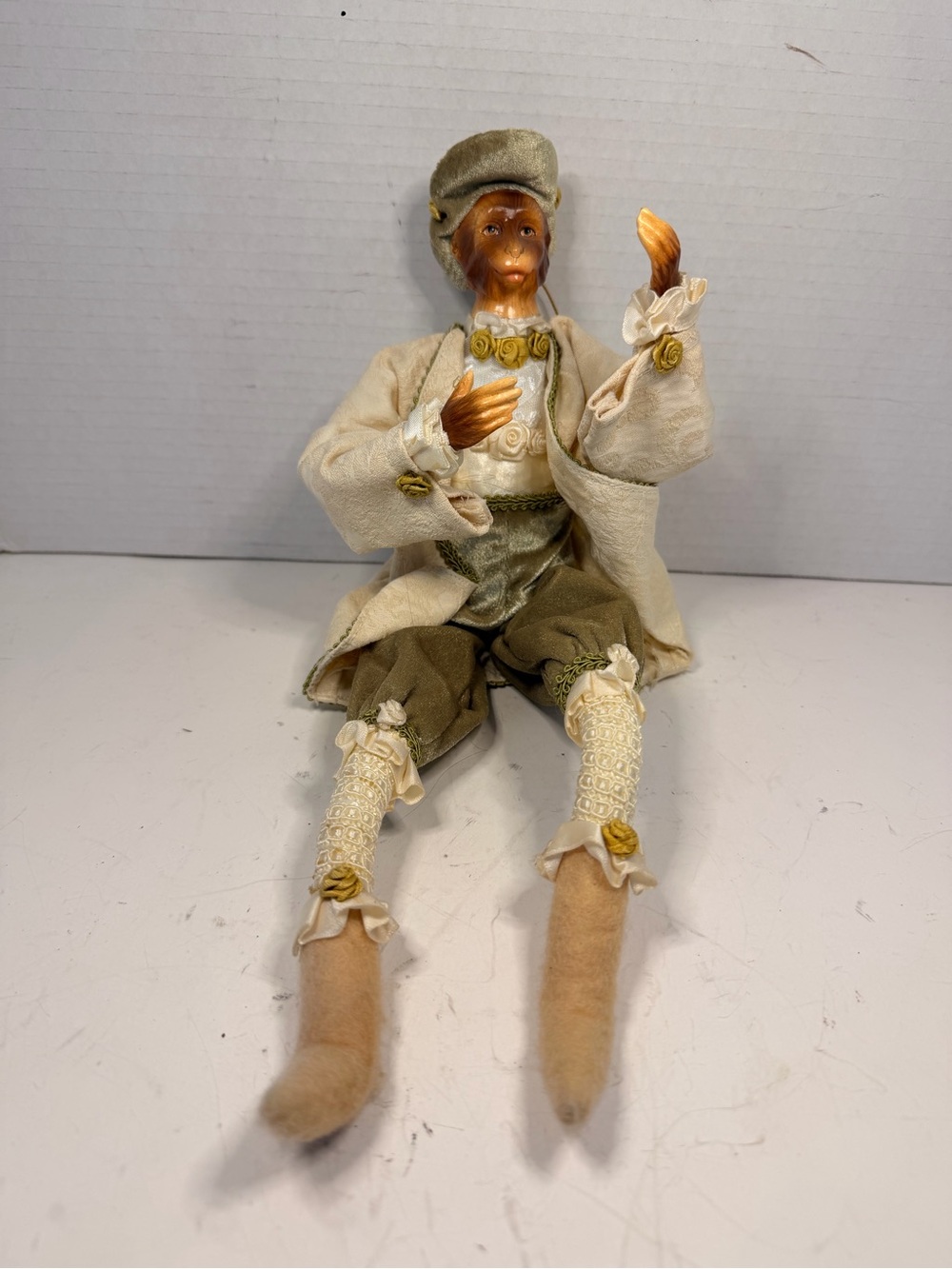 Vintage Bendable Monkey
Shelf Sitter Doll in Victorian Clothes with Resin Head